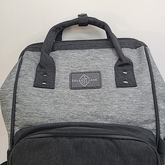 Delaney Lane Durable Stylish Baby Travel Diaper Bag Backpack Black Gray 16" - Picture 2 of 8